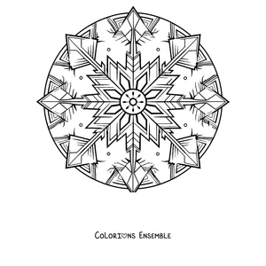 Coloriage d'un mandala d'hiver en forme de cristal de glace avec des étoiles