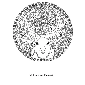 Coloriage d'un mandala d'hiver avec la tête d'un renne aux grands bois