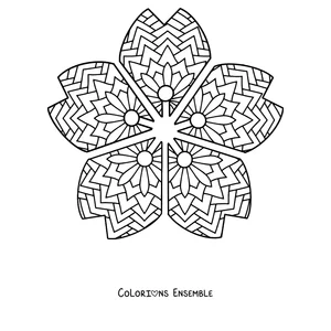Coloriage d'un mandala de printemps en forme de fleur de cerisier à cinq pétales