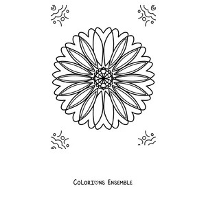 Coloriage d'un mandala de printemps en forme de marguerite à nombreux pétales