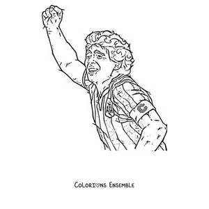 Coloriage de Maradona célébrant un but le poing levé