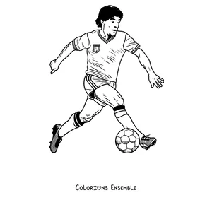 Coloriage de Maradona dribblant avec le ballon