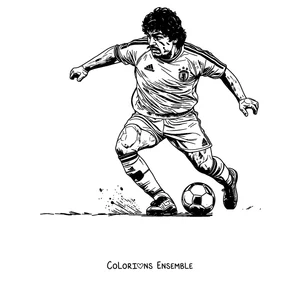 Coloriage de Maradona en action maîtrisant le ballon