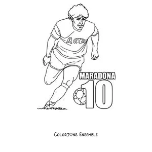 Coloriage de Maradona courant avec le maillot numéro 10
