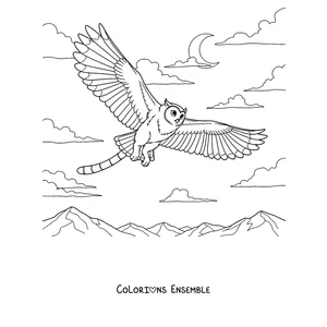 Coloriage d'un Meowl volant sous la lune