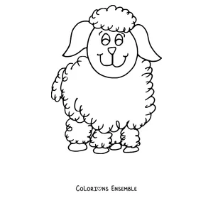 Coloriage de mouton laineux souriant de profil