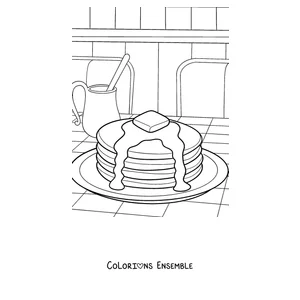 Coloriage d'une pile de pancakes avec du beurre et du sirop