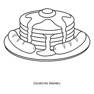 Coloriage de pancakes au sirop servis dans une assiette
