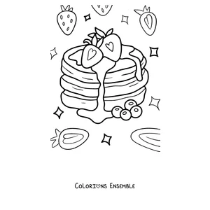 Coloriage de pancakes moelleux aux fraises et aux myrtilles