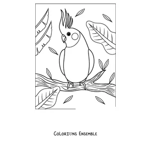 Coloriage d'un perroquet à huppe perché sur une branche