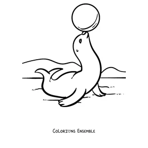 Coloriage d’un phoque en équilibre avec un ballon sur le nez