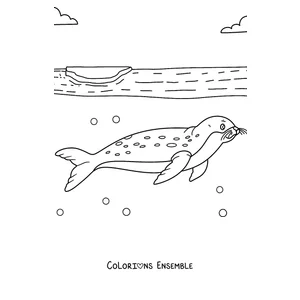 Coloriage d’un léopard de mer nageant