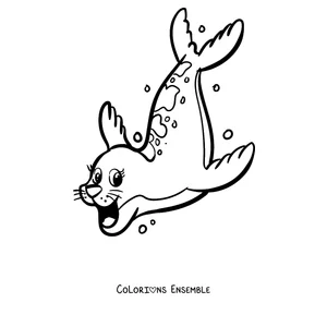 Coloriage d’un phoque plongeant parmi les bulles
