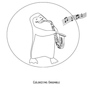 Coloriage d'un pingouin qui joue du saxophone