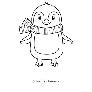 Coloriage d'un pingouin debout avec une écharpe
