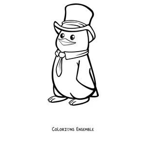 Coloriage d'un pingouin en haut-de-forme et cravate