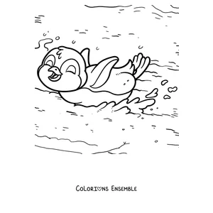 Coloriage d'un pingouin qui glisse sur le ventre