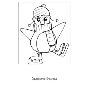 Coloriage d'un pingouin qui patine sur la glace