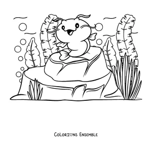 Coloriage d'un bébé poisson-chat assis sur un rocher