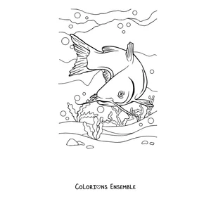 Coloriage d'un poisson-chat plongeant vers le fond
