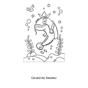 Coloriage d'un poisson-chat roi avec une couronne