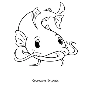 Coloriage d'une tête de poisson-chat aux longues moustaches