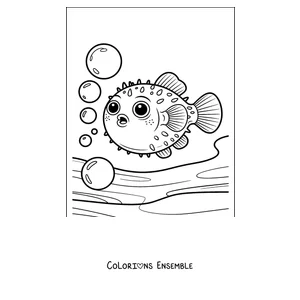 Coloriage d'un poisson-globe qui fait des bulles