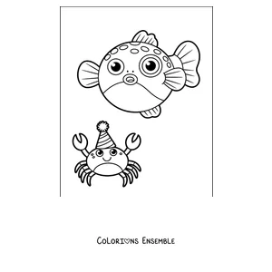 Coloriage d'un poisson-globe avec un crabe