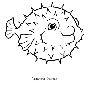 Coloriage d'un poisson-globe gonflé avec des piquants