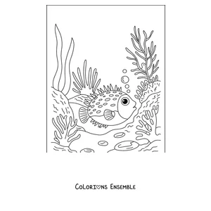 Coloriage d'un poisson-globe dans le récif de corail
