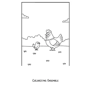 Coloriage d'une maman poule avec son poussin