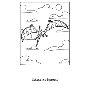 Coloriage d'un ptérodactyle volant avec les ailes grandes ouvertes