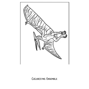 Coloriage d'un ptérodactyle posé avec des ailes de peau détaillées