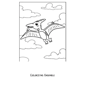 Coloriage d'un ptérodactyle mignon en vol