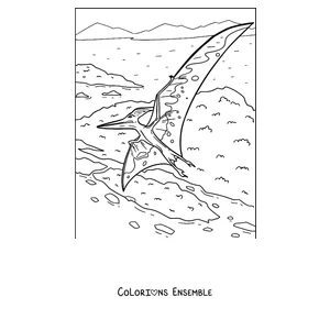 Coloriage d'un ptérodactyle planant au-dessus d'une île
