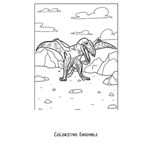 Coloriage d'un ptérodactyle debout au sol avec les ailes ouvertes