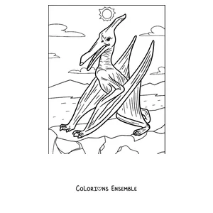 Coloriage d'un ptérodactyle debout sur une falaise
