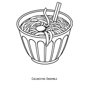Coloriage d'un gobelet de nouilles ramen avec une baguette