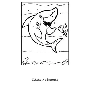 Coloriage d'un requin nageant à côté d'un petit poisson