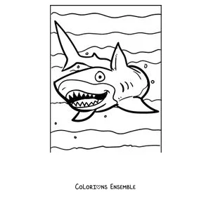Coloriage d'un requin à la gueule ouverte et aux dents pointues