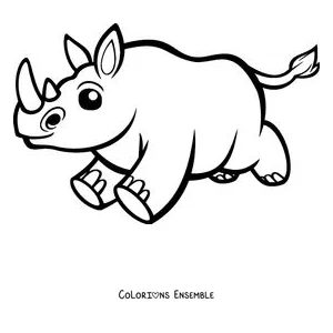 Coloriage d'un rhinocéros de dessin animé qui court