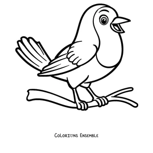 Coloriage d'un rouge-gorge qui chante le bec ouvert