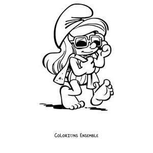 Coloriage de la Schtroumpfette avec des lunettes de soleil