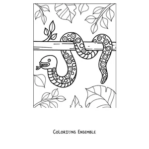 Coloriage d'un serpent enroulé sur une branche