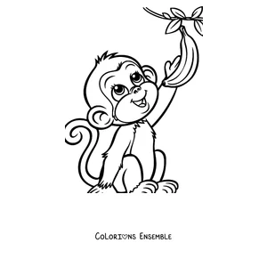 Coloriage d'un singe assis tenant une banane