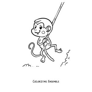 Coloriage d'un singe qui se balance à une liane