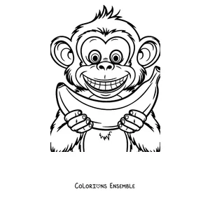 Coloriage d'un singe souriant qui mange une banane