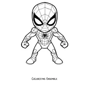 Coloriage d'un petit Spider-Man tout mignon debout avec son costume