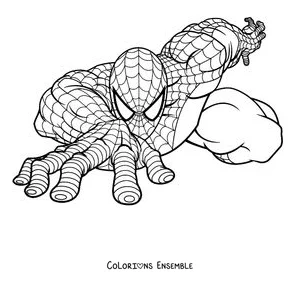 Coloriage de Spider-Man en train de grimper avec son costume classique