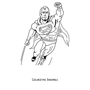Coloriage de Superman volant le poing levé